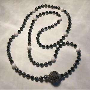 Handmade Prayer Mala 108 Beads 10mm Hematite Grade AAA White and Jadeite 12mm